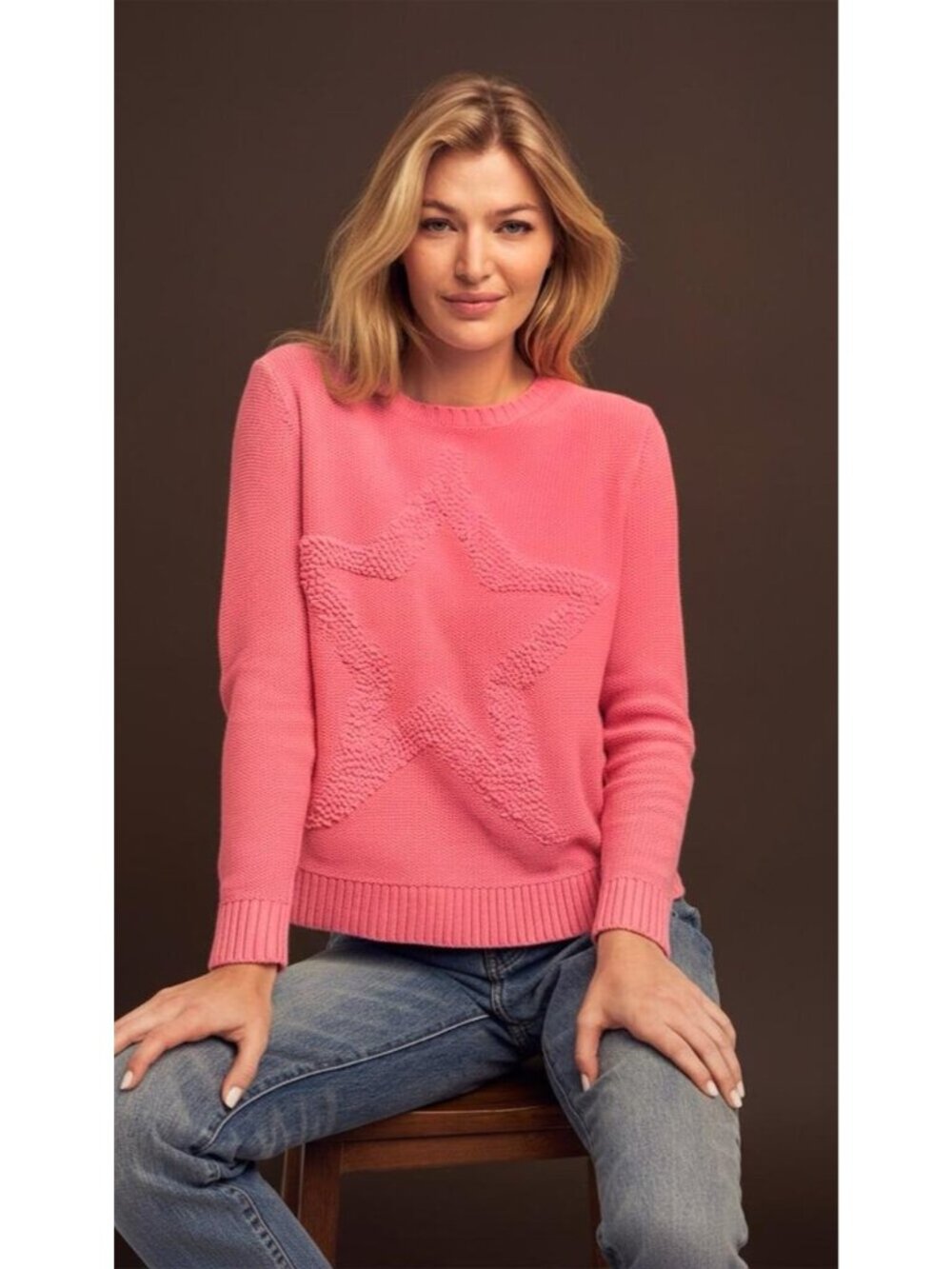 LISA TODD Stellar Star Sweater Long Sleeve Cotton Candy Pink Womens Size XS